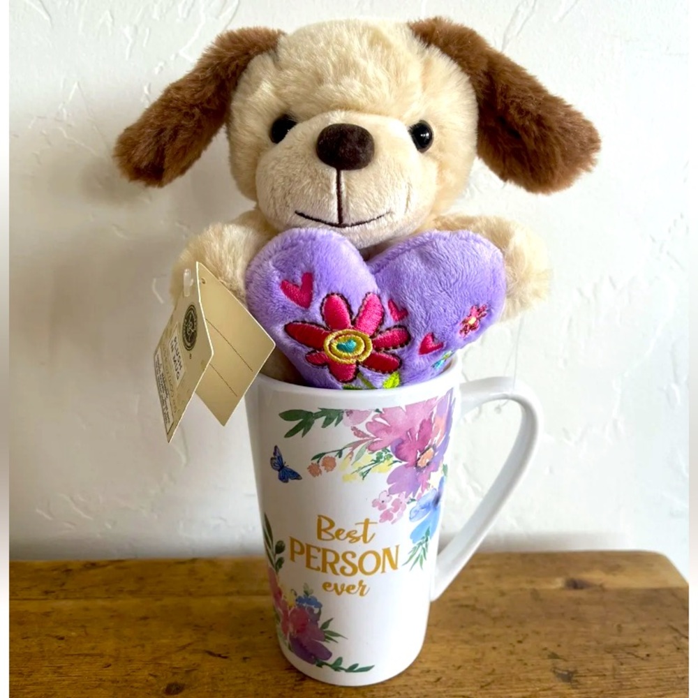 NEW🔥Modern Expressions “Best Person Ever” Puppy Plush in a Mug Floral Gift Set